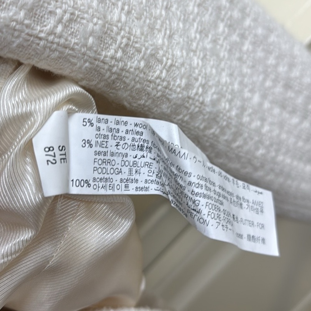 NWT Zara Cream Wool Blend Tweed Texture Blazer Boucle Rhinestone Buttons Sz L - Picture 8 of 15